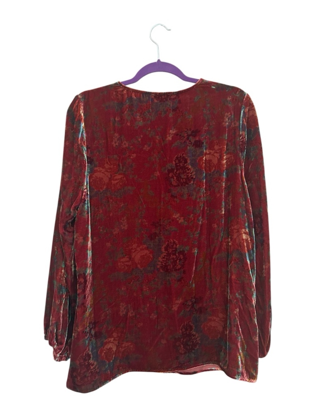 Sundance Red Burgundy Velvet V-Neck Boho Blouse Top Embroidered Size Large - Picture 3 of 11